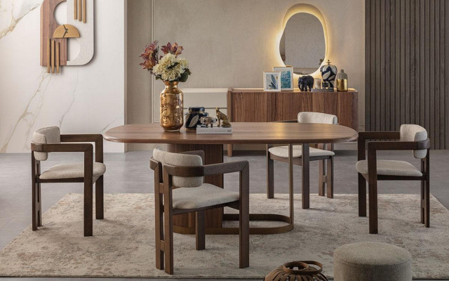 Modern eetkamerset Eettafel 4 stoelen Dressoir Spiegel Designmeubels