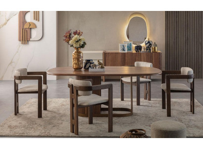 Modern eetkamerset Eettafel 4 stoelen Dressoir Spiegel Designmeubels