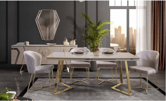 Ontwerper Witte Eetkamerset Eethoek Eettafel 4x Stoelen 7-delig