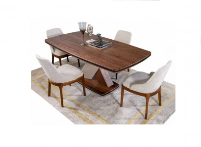 Bruingrijze eetkamerset Luxe eettafel 4x stoelen Eetgroep Set