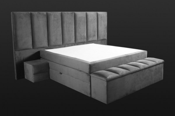 Grijze tweepersoonsbed + 2x nachtkastjes klassiek slaapkamermeubilair ontwerp elegant
