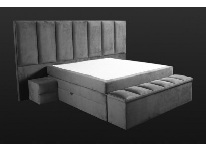 Grijze tweepersoonsbed + 2x nachtkastjes klassiek slaapkamermeubilair ontwerp elegant