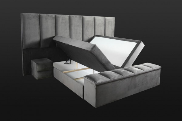 Grijze tweepersoonsbed + 2x nachtkastjes klassiek slaapkamermeubilair ontwerp elegant
