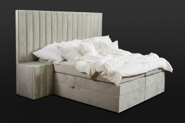 Modern taupe tweepersoonsbed met 2 nachtkastjes slaapkamer boxspringbed