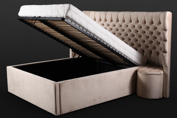 Beige Chesterfield tweepersoonsbed Moderne slaapkamer meubels Luxe bedden