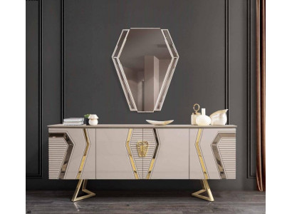 Luxe wit-gouden dressoir met spiegel, ontwerper sideboard houten meubels