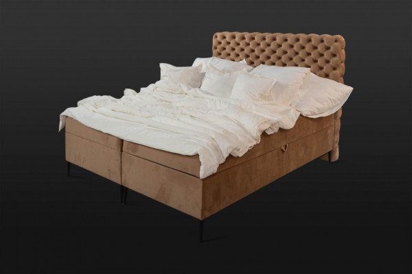 Bruine Chesterfield tweepersoons luxe boxspringbed slaapkamer bedden