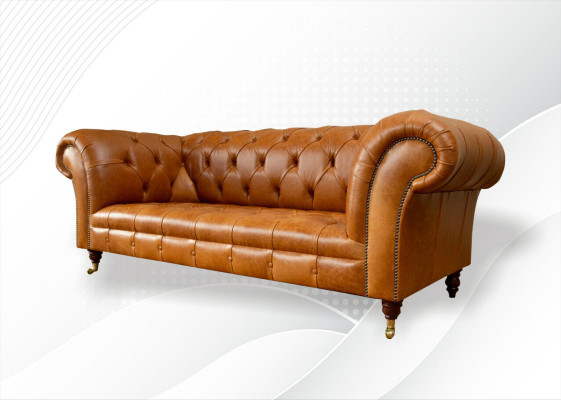 Chesterfield 3-zitsbank Walnootbruin Modern Ontwerp Leren Bank Creatief Meubilair