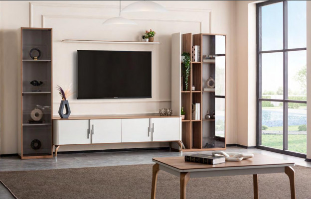 Woonkamer muur TV-standaard plank luxe design set 4 stuks modern meubilair nieuw