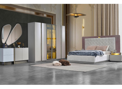 Complete slaapkamermeubels Tweepersoonsbed Bed Wit Luxe Set 7-delig Hout