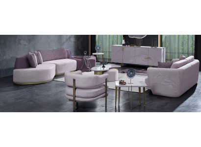 Woonlandschap Bankstel Grote Roze Stoffenbanken Modern Set 5-delig Bank