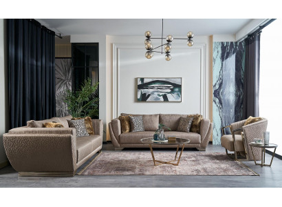Stoffen bankstellen Bankstel Driezitsbank Beklede bank Bruin Set 3-delig Modern