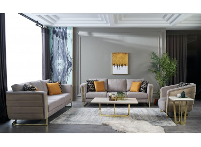 Bankstel Stoffen bankstel Bankstel gestoffeerde bank Grijs Modern Set 3-delig