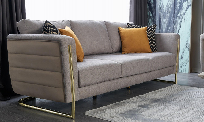 Bankstel Stoffen bankstel Bankstel gestoffeerde bank Grijs Modern Set 3-delig