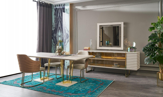 Eetkamer set Eethoek Eetkamer meubels Eettafel Eetkamer 9-delig Hout Beige