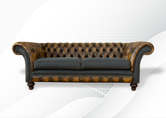 Chesterfield Geel Leder Designer Modern Design Meubels Luxe Woonkamer 3-zits