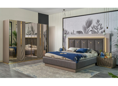 Complete slaapkamermeubels Tweepersoonsbed Bed Bruin Set 4-delig Nachtkastjes