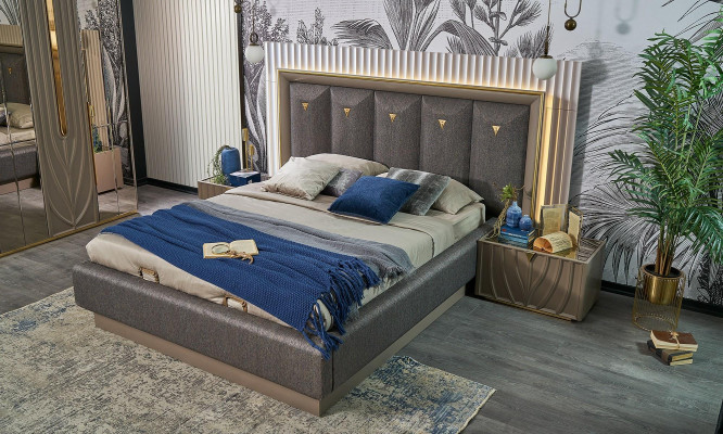 Complete slaapkamermeubels Tweepersoonsbed Bed Bruin Set 4-delig Nachtkastjes