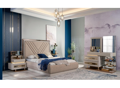 Tweepersoonsbed Compleet slaapkamerbed Beige 4-delig Houten kaptafel