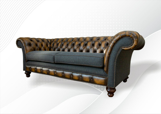 Chesterfield Geel Leder Designer Modern Design Meubels Luxe Woonkamer 3-zits