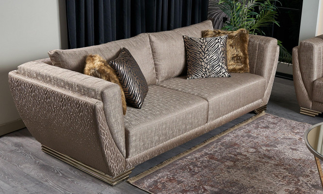 Luxe driezitsbank bank 3-zits bruin stof stoffen bankstel