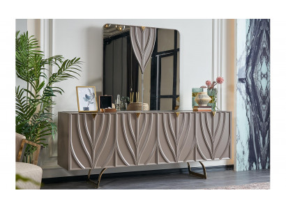 Dressoir set buffet met spiegel eetkamer hout bruin kast