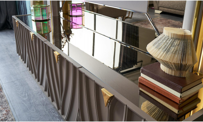 Dressoir set buffet met spiegel eetkamer hout bruin kast