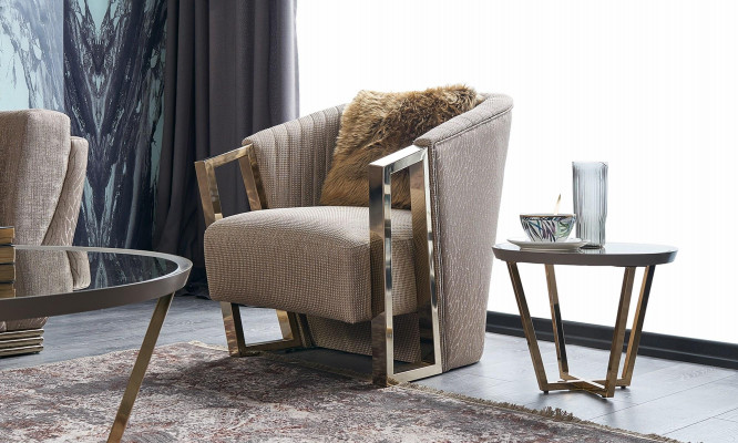 Moderne fauteuil eenzitter stof woonkamer bruin gestoffeerd zitje zitplaats