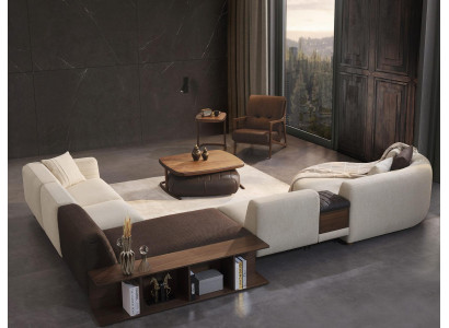 Woonkamerset hoekbank U-vorm Nieuw Fauteuil Luxe Houten salontafel Poef