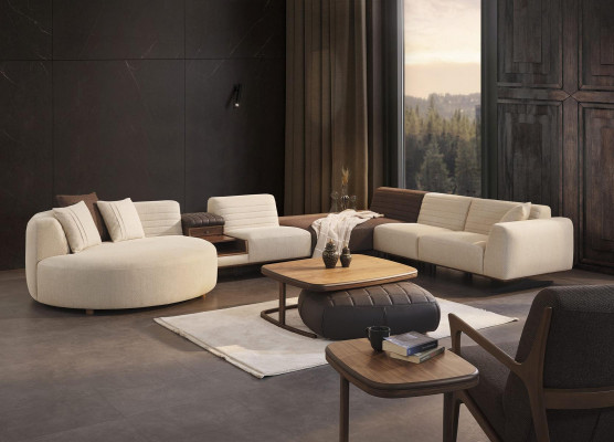 Woonkamerset hoekbank U-vorm Nieuw Fauteuil Luxe Houten salontafel Poef