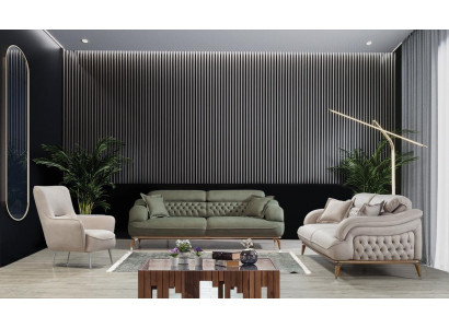 Moderne woonkamer compleet 2x driezitsbank Designer fauteuil Inrichting