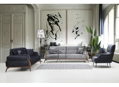 Ontwerper gestoffeerde banken woonkamerset 2x driepersoonsbanken luxueuze fauteuil