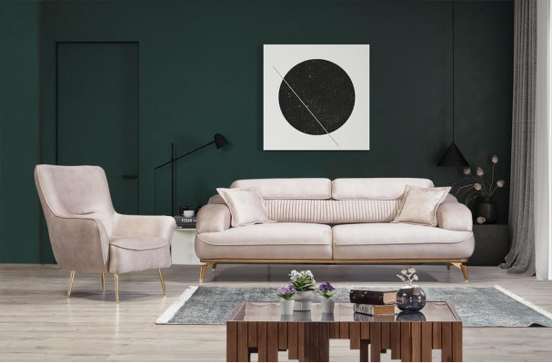 Woonkamer set Luxe bank Driepersoons inrichting Beklede meubels Fauteuil Textiel  Woonkamerset Luxe bank Driezits opstelling Gestoffeerde meubels Fauteuil Textiel