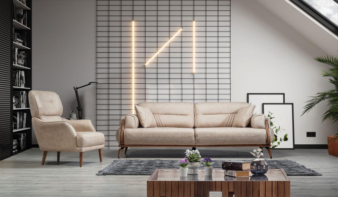 Bankstel 2-delig Woonkamer Bank Driezitter Designer Fauteuil Luxe Meubels