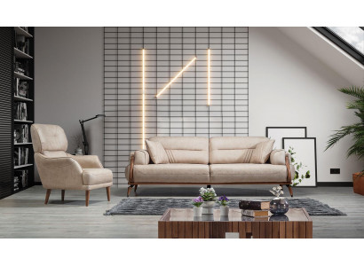 Bankstel 2-delig Woonkamer Bank Driezitter Designer Fauteuil Luxe Meubels