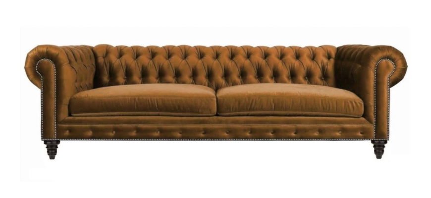 Chesterfield driezitsbank Creatief meubilair Textiel Stof Oranje Nieuw Woonkamer Modern