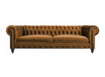 Chesterfield driezitsbank Creatief meubilair Textiel Stof Oranje Nieuw Woonkamer Modern