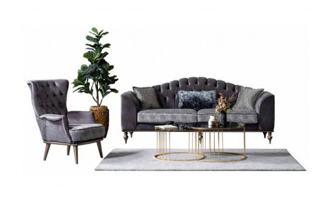 Chesterfield driezits Grijze gestoffeerde bank Moderne designbanken