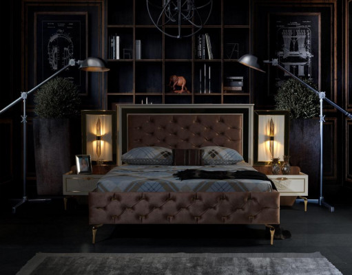 Slaapkamer Bed Ontwerp Inrichting Luxe Gestoffeerde Bedden Bruin Modern
