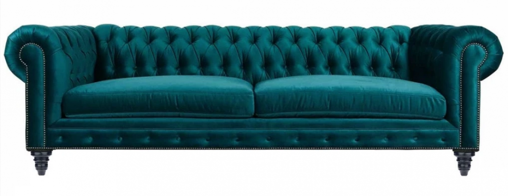 Chesterfield driezitsbank Creatief meubilair Textiel stof Blauwgroen Woonkamer Modern