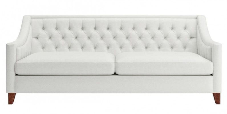 Witte driezits Chesterfield, modern design bankstel van textiel, nieuw origineel meubel.