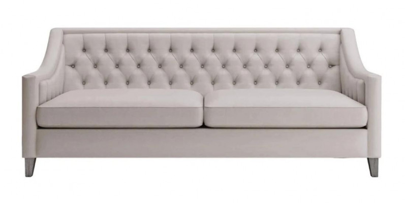 Witte driezits Chesterfield, modern design bankstel van textiel, nieuw origineel meubel.