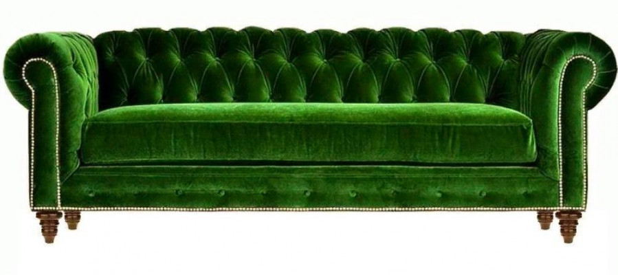 Originele Chesterfield Driezits Moderne Design Bank Groen Fluweel Meubelstof Bank