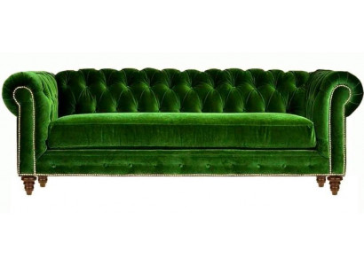 Originele Chesterfield Driezits Moderne Design Bank Groen Fluweel Meubelstof Bank