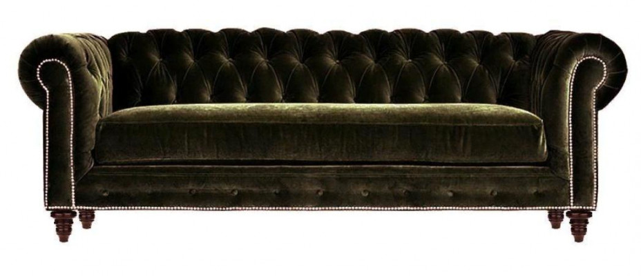 Originele Chesterfield Driezits Moderne Design Bank Groen Fluweel Meubelstof Bank
