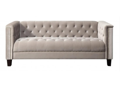 Helder grijs driezits stoffen Chesterfield woonkamer modern design bankstellen sofa. 