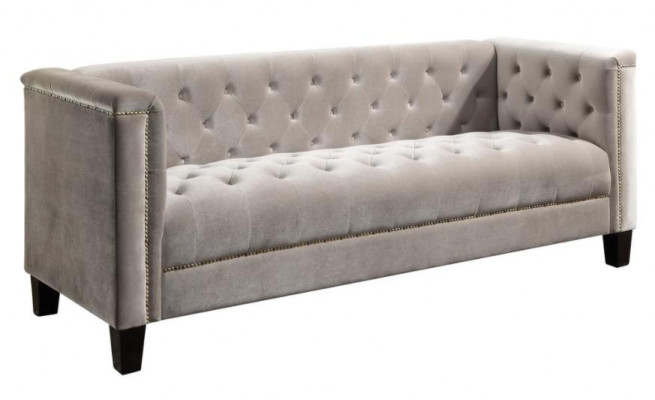 Helder grijs driezits stoffen Chesterfield woonkamer modern design bankstellen sofa. 
