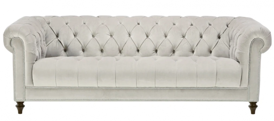 Zilveren driezits stoffen design bankstellen gestoffeerde bankstellen originele Chesterfield nieuw