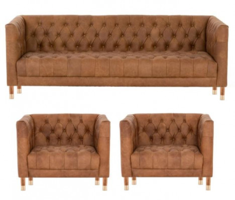 Bruine fluwelen Chesterfield 2 fauteuils Leder Modern Design Meubelbankstel Bankstellen Nieuw