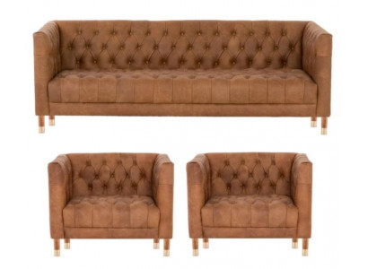 Bruine fluwelen Chesterfield 2 fauteuils Leder Modern Design Meubelbankstel Bankstellen Nieuw